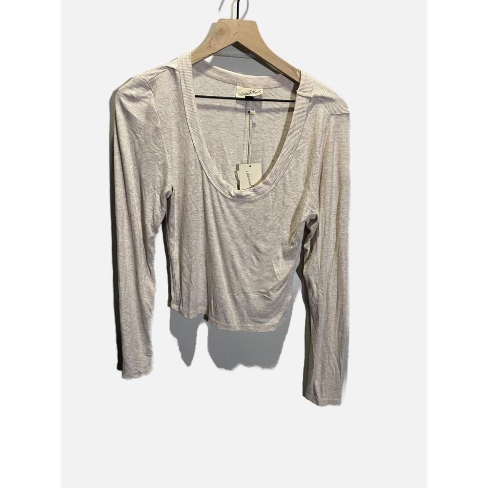 Universal Thread Scoop Neck Top Womens XL Beige Ribbed Knit Long Sleeve Casual
